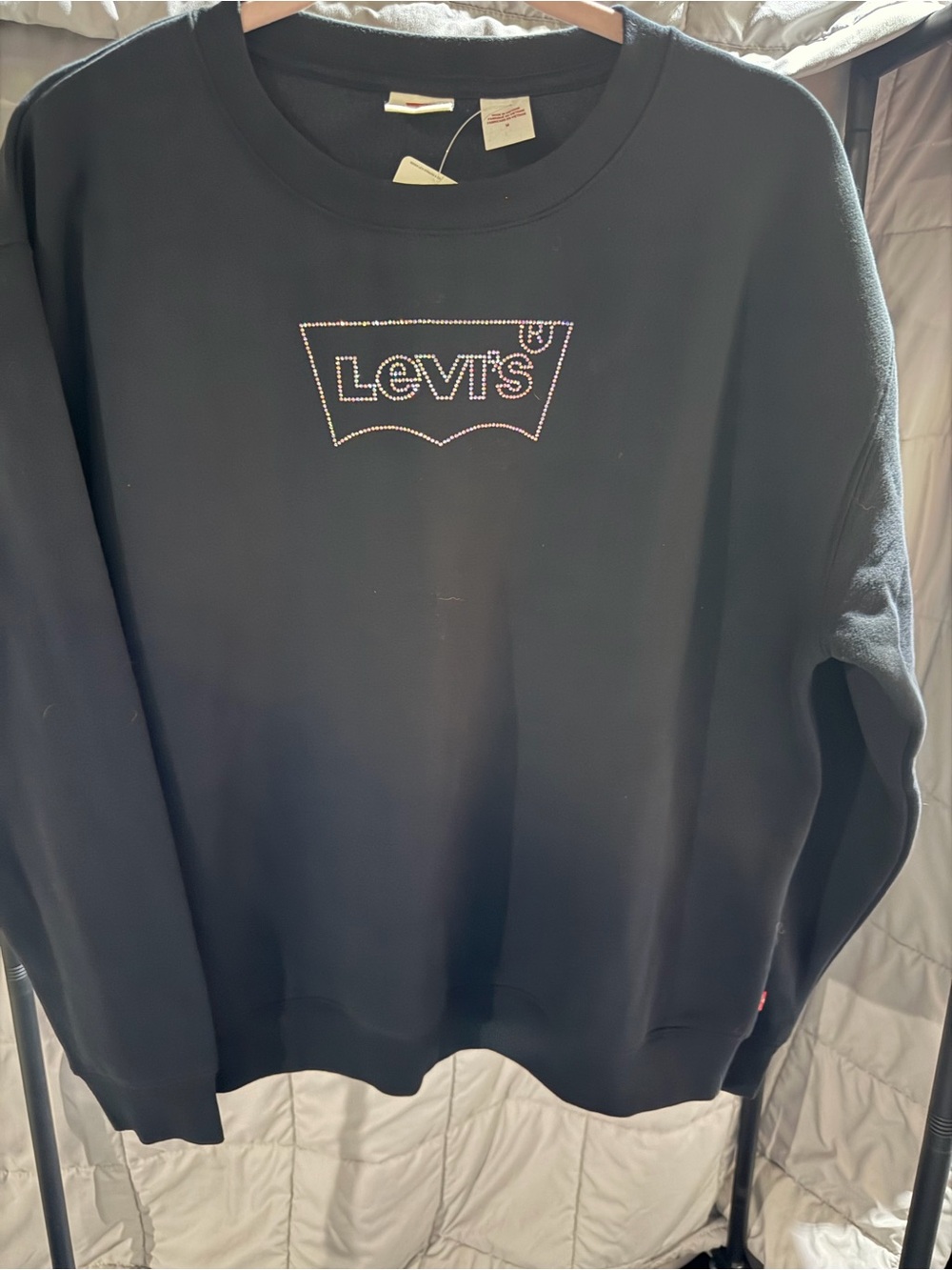 Levi's Women's Black Crewneck Sweatshirt with Rhinestone Logo